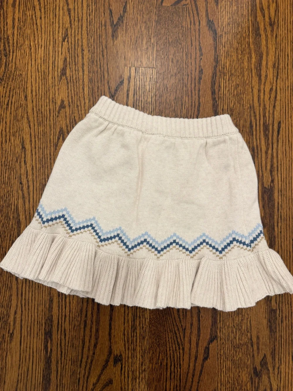 Gymboree Cream Knit Ruffle Skirt with Blue Zigzag